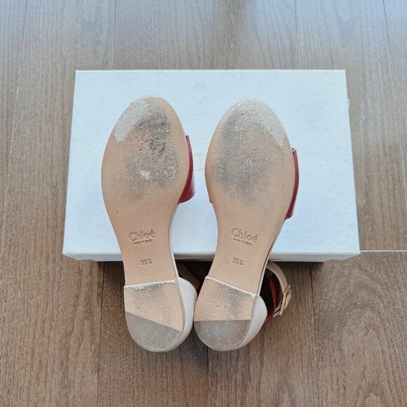 Chloe Gala Two Tone Leather Ankle Cuff Flat Sandals - Picture 4 of 5